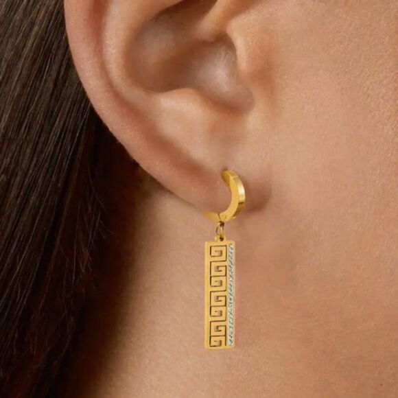 🔅✨Luxury 18K Gold-Plated Hollow Rectangle Zircon Earrings - Hypoallergenic✨🔅 - Picture 1 of 10